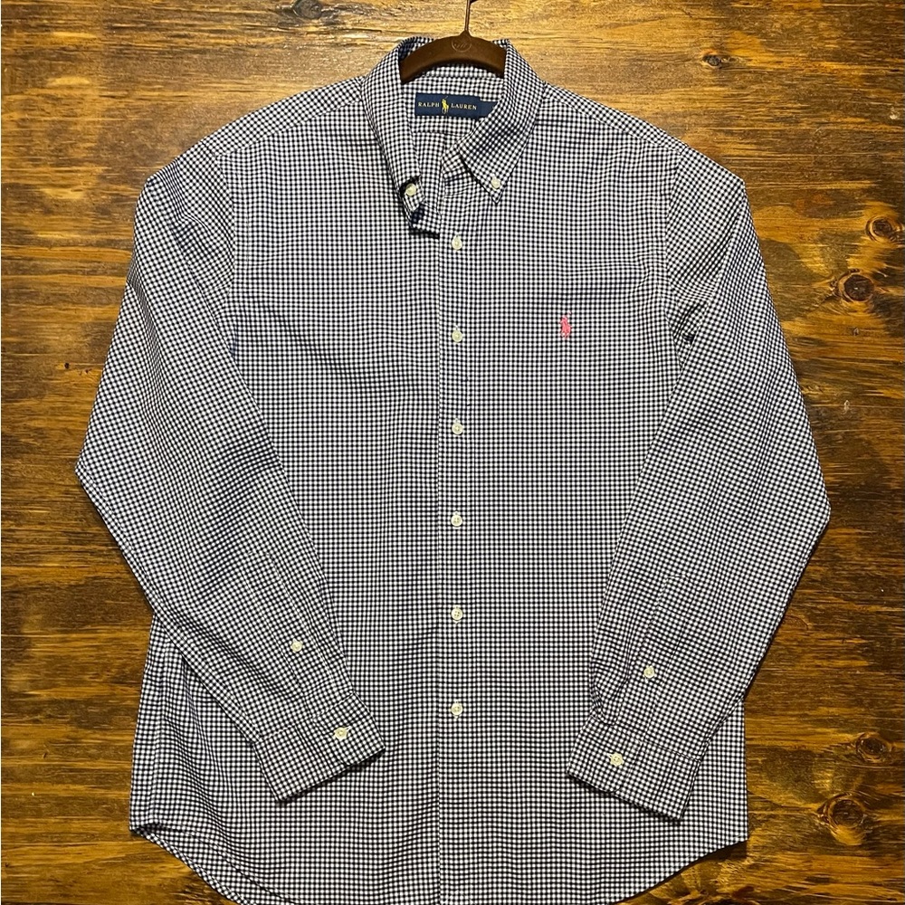 Ralph Lauren Men’s L/S Button Down Navy & White Check W/ Pink Pony Size Large